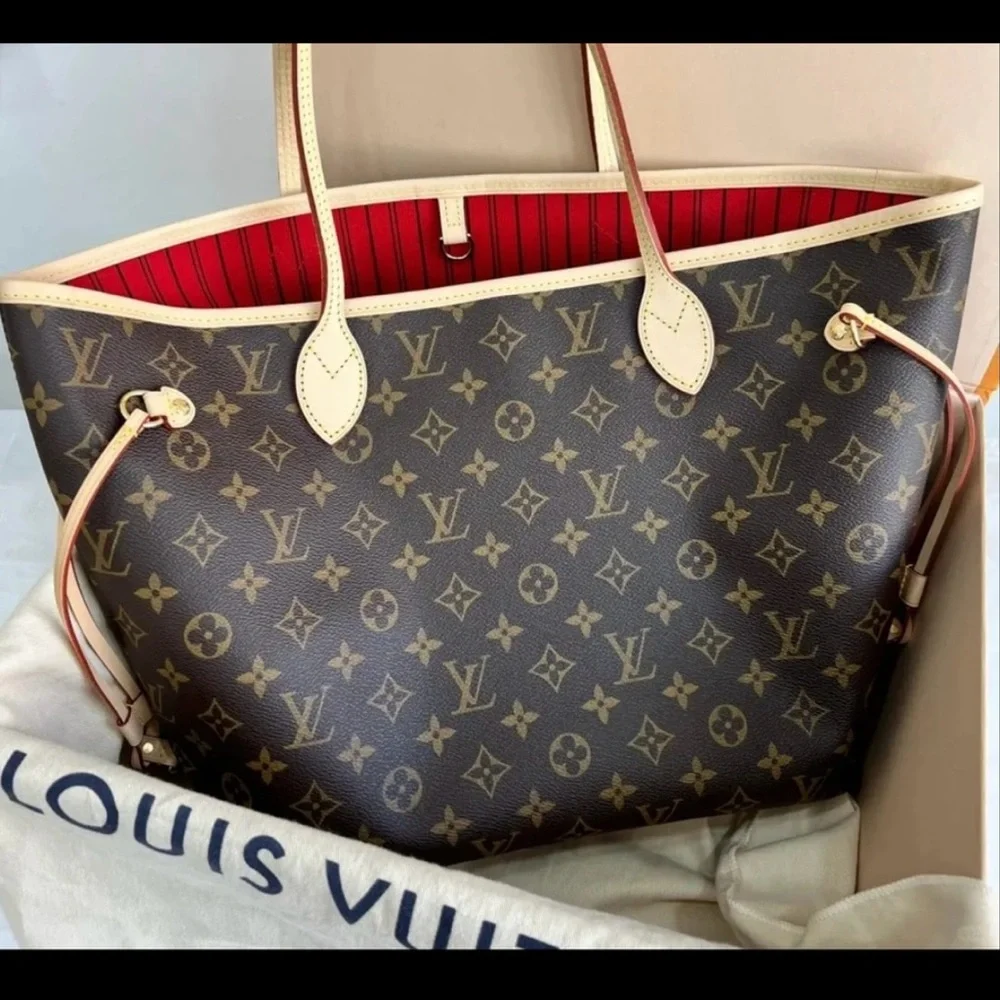 Brown Monogram Tote with Red Interior - Picture 4 of 5
